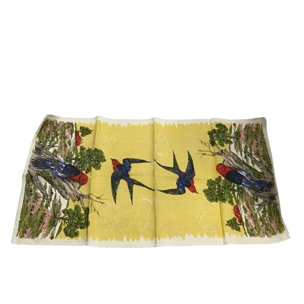 Vintage linen tea‎ towel Nature scene with Birds Kitchen Towel 27 x15 Inches